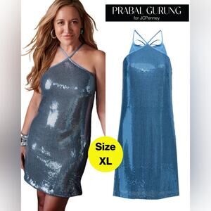 NEW w Tags 🏷️ PRABAL GURUNG Baby Blue Sequins Formal Dress 🩵 (Size XL)
